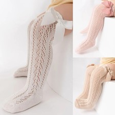 0-7Years Summer Kids Socks With Bow Baby Girls Long Sock Knee High Cotton Hollow