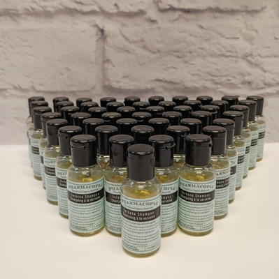 50 Bottles  Pharmacopia Verbena Shampoo 1.25oz Hotel, Travel Size, Homeless