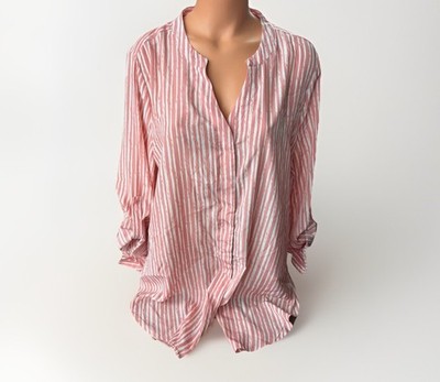 Daily Thread Pink Striped Tunic Blouse Size XL Button Up