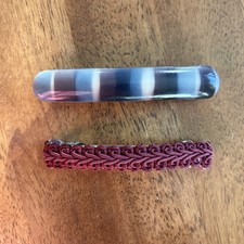 Vintage 90s Acrylic Hair Clips French Barrettes Striped  Maroon Resin Set of