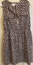Ann Taylor Loft Ladies Cream Brown Black Sleeveless Dress Size L Lined