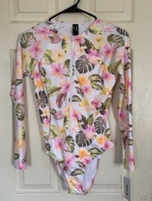 Hurley Women's Long Sleeve bathing suit Yellow/ Pink Floral Sz Med NWT