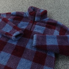 Eddie Bauer Sweater Womens M Plaid Fleece 1/4 Zip Mock Neck Pullover Outdoor Top