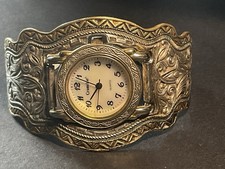 Crumrine Ladies Quartz Watch Analog MOP Dial Western Style Cuff Bracelet 2 Tone