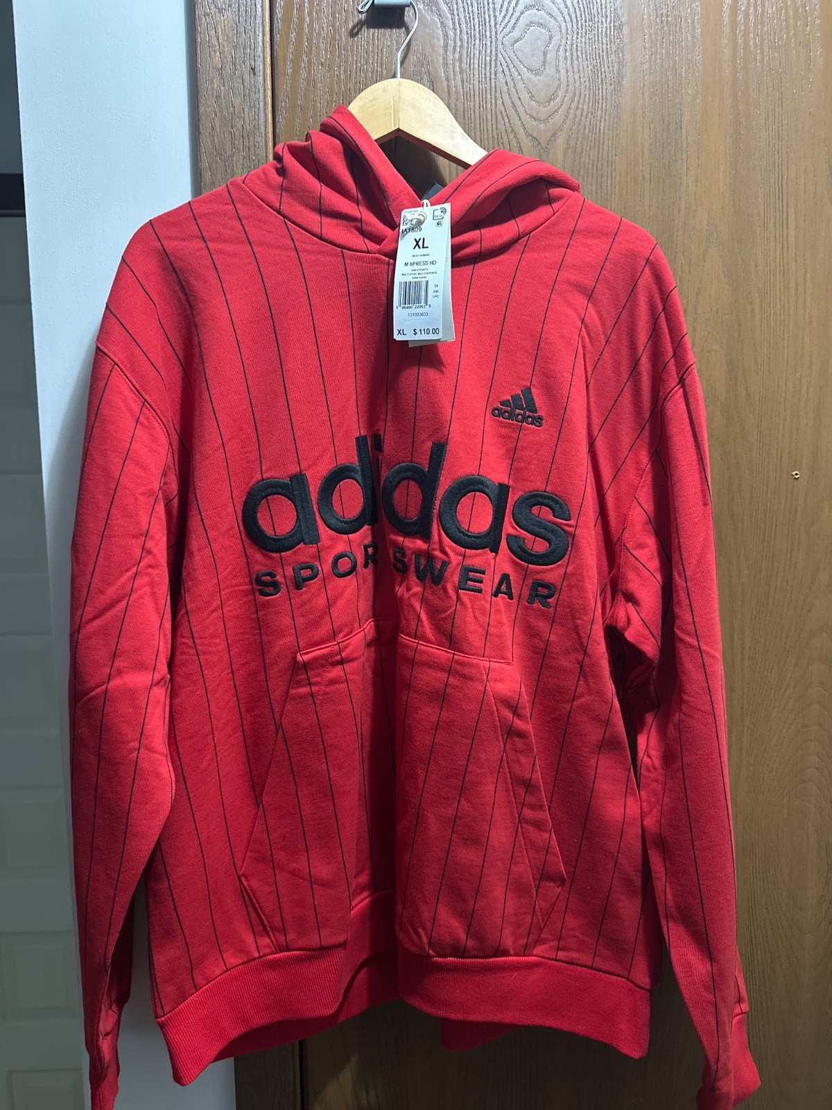 Adidas Men&rsquo;s Red & Black Pinstriped Hoodie Size XL NWT **R