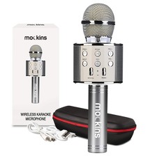 Mockins Silver Bluetooth Karaoke Microphone for Kids with Built in