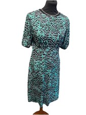 Lipsy Green & Black Leopard Print Dress Size 12 Empire Waist Stretch Knee Length