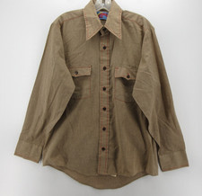 VGT Wrangler Shirt Men Medium Brown 70s Western Button Up Workwear Canvas USA 