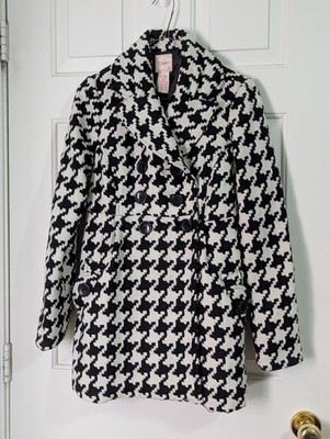 VTG Candies Black Ivory Houndstooth Peacoat Jacket Womens Medium 90s Pockets