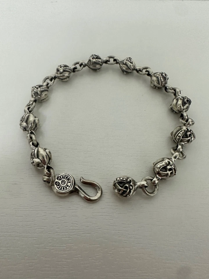 Pulsera Cabeza de Dragón Corazones Cromados Plata de Ley 925 Auténtica De Colección Foto 2 de 4