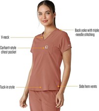 Carhartt Scrubs C13410 Women's Cross-Flex Modern Fit Tuck-In Top XS Wild Rose