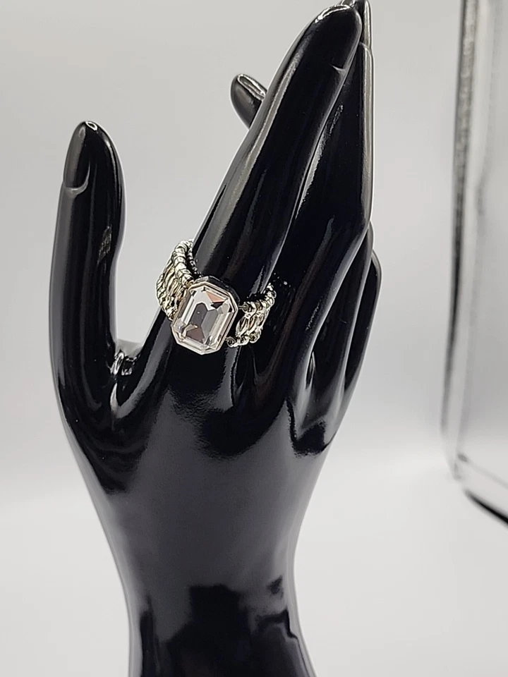 Anillo Vintage Elástico Talla 6 A 11 Silvertone Solitario Cookie Lee Años 80 11583 Foto 3 de 4