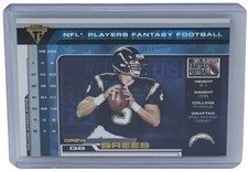 Drew Brees 2001 Pacific Titanium Fantasy Football Rookie Insert Card Chargers 21. rookie card picture
