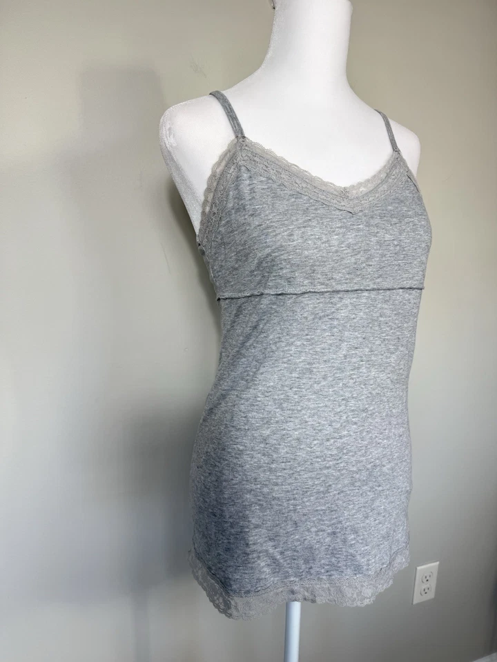 Camiseta sin mangas Y2K Mudd para mujer M gris encaje ribete camisola preppy años 90 algodón crepúsculo Foto 3 de 4