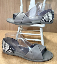 Vince Idara Origami Grey Leather Snakeskin detail Flat Sandal Women's Size 8 M