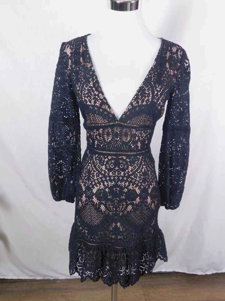 Vestido BB Dakota para mujer 0 negro encaje manga larga mini RSVP DJ408531 funda Foto 2 de 4