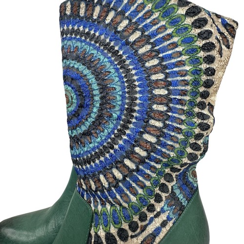 L'Artiste Western Style Aztec Peacock Turquiose Mid Calf Boho Boots Sz 40EU 9US - Picture 8 of 14