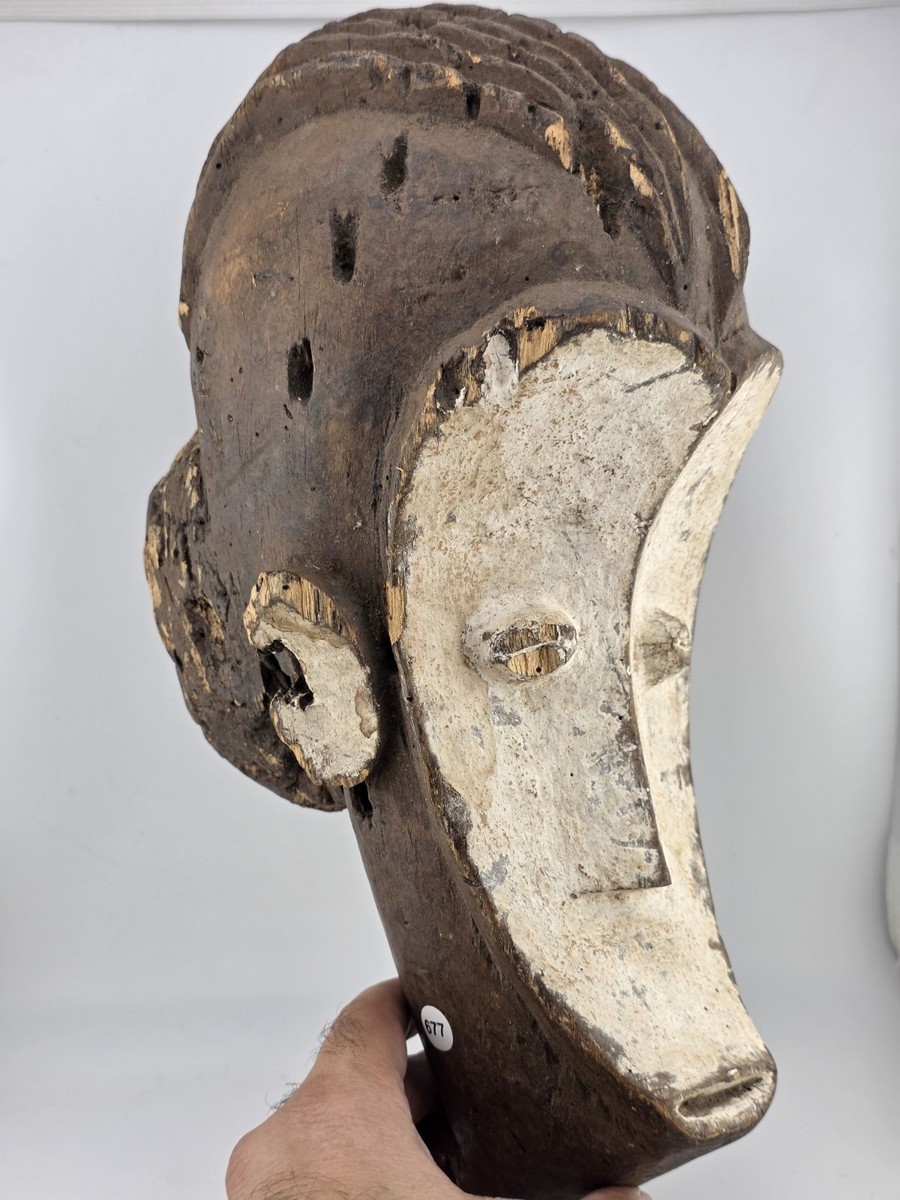 Fang Ngil Mask Gabon African Tribal Art Hand Carved Wood Kaolin