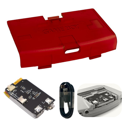 Game Boy Advance GBA USB-C Battery 1800 mAh 3.7 V w/ CLEAR RED Battery Cover
