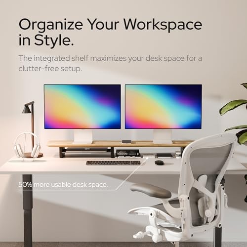 Dual Monitor Riser With Integrated Metal Shelf [MADE BY HAND] - Oak ...
