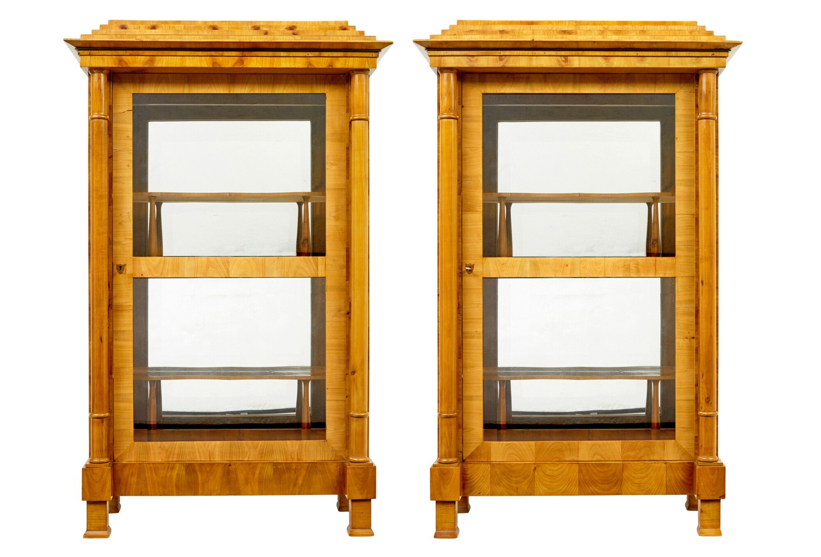 FINE PAIR OF BIEDERMEIER GLAZED ELM DISPLAY CABINETS