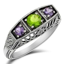 1CT Peridot  Amethyst 925 Sterling Silver Filigree Style Ring Sz 6 XB3-4