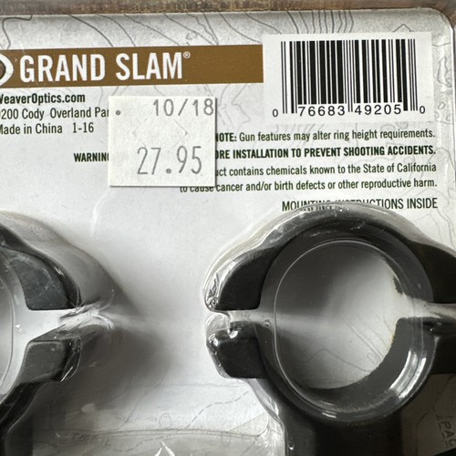 NEU Weaver Grand Slam Ringe, 1" hochmatte Schwalbenschwanz Stahlringe 49205 - Bild 2 von 7