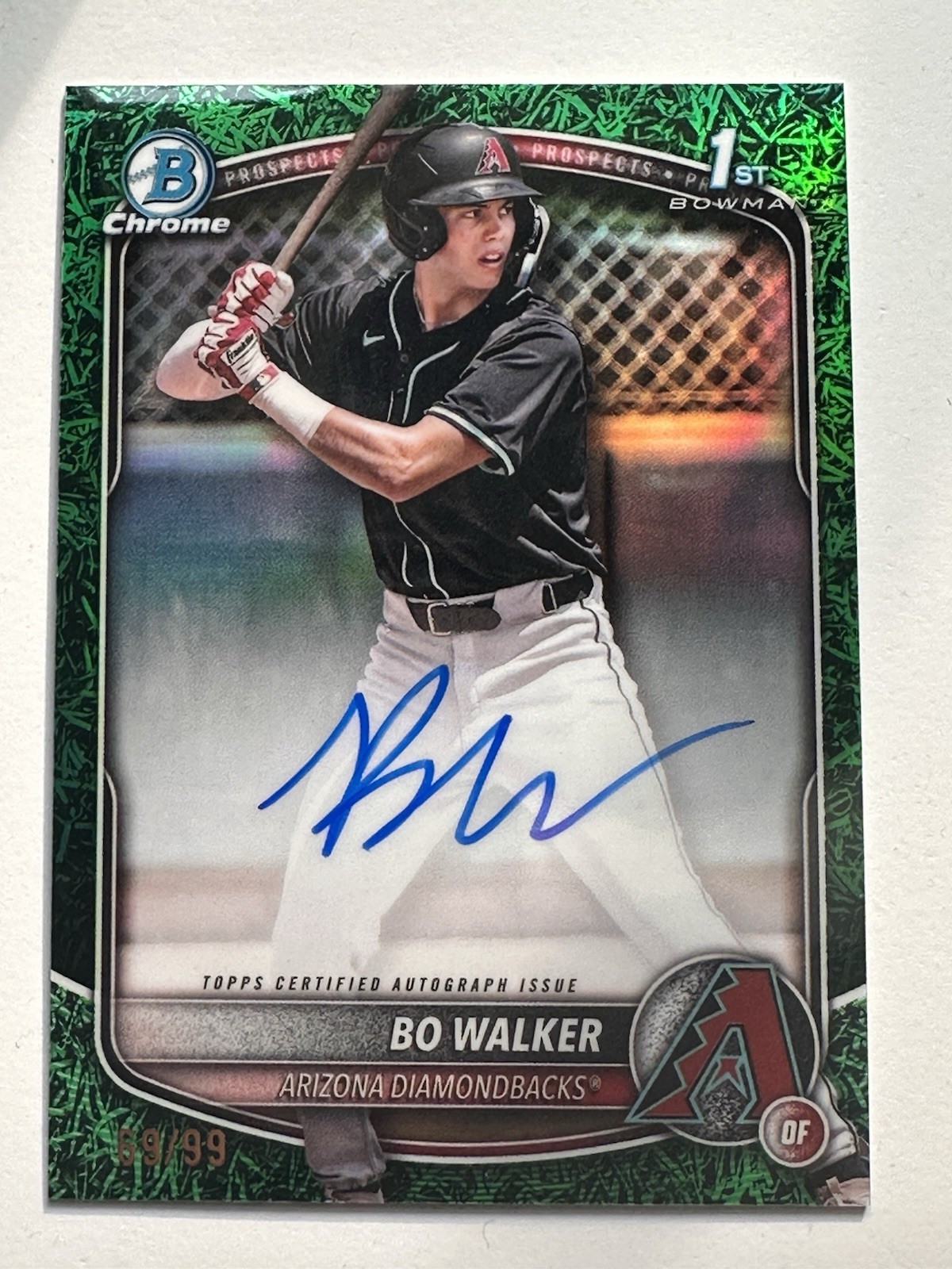 Bo Walker 2025 Bowman 1st Chrome On Card Auto Green Shimmer 69 /99 #CPA-BWA