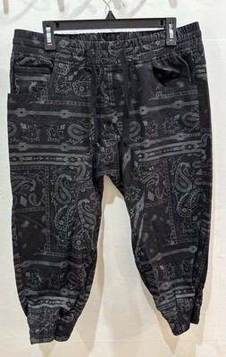 Smoke Rise NY Pants Black Paisley Print Joggers Drawstring Waist Men s Medium