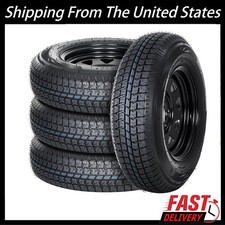 4-Pack ST205/75R14 Trailer Tires On Rims Load Range C 6PLY 14" Black Spoke Wheel