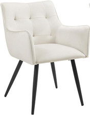 1x Esszimmerstuhl Küchenstuhl Samt Polsterstuhl mit Lehne Samt Creme Z31o.S.