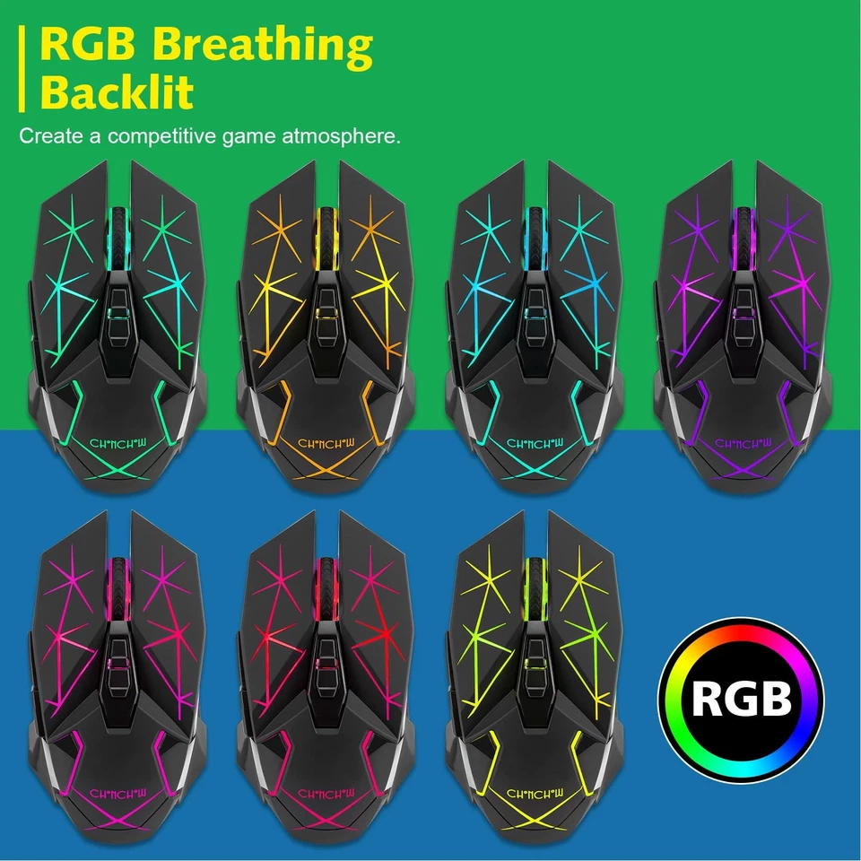 Rechargeable Wireless Gaming Mouse, Colorful LED Lights, 7 Buttons, USB C, Up... - Image 4 of 4