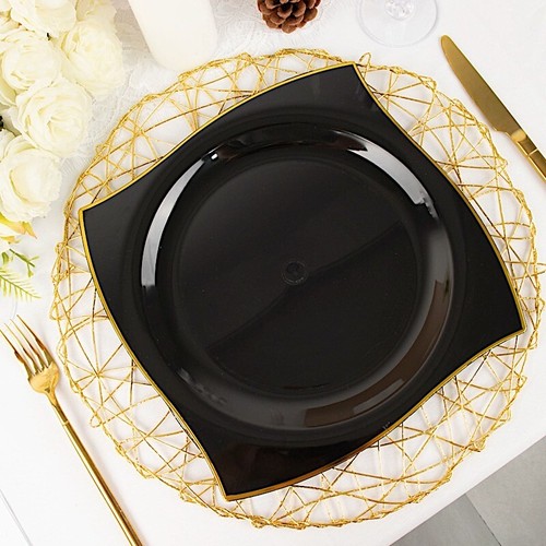10 Square 10 in Disposable Salad Plastic PLATES Wavy Gold Trim Party Tableware - 第 2/17 張圖片