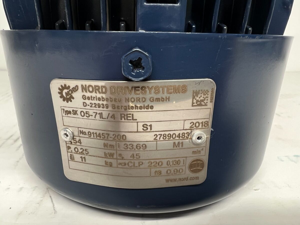 Nord SK71L/4 Rel Motor, 0.25kW, 1500 RPM w/Gearbox - SK05 Nord SK71L/4 Rel Motor, 0.25kW, 1500 RPM w/Gearbox - SK05