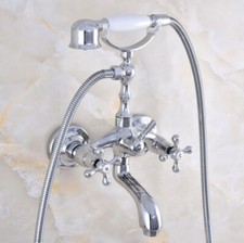 Chrome Brass Wall Mount Bathtub Clawfoot Tub Faucet Mixer Tap w/ Hand Shower