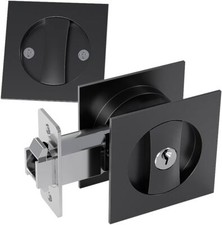 Pocket Door Lock With Key Square Sliding Barn Door Lock Latch Recessed Black