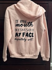 Shein Pink Kangaroo Pocket Long Sleeves Graphics Hoodie Sweatshirt Woman Sz XS