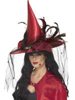 Hexenhut Tiefrot Hexenhut Damen Deluxe Halloween KostüM