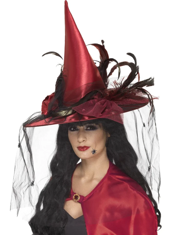 Hexenhut Tiefrot Hexenhut Damen Deluxe Halloween Kostüm - Bild 1 von 1