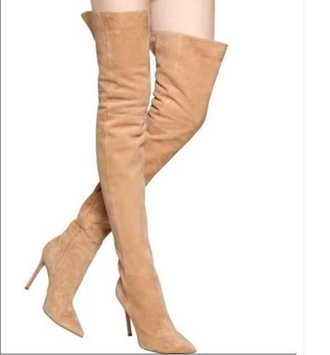 Mujeres Suede sobre la rodilla Botas altas Zapatos Taco aguja Zapatos  Puntera Puntiaguda alto del muslo Botas largas | eBay