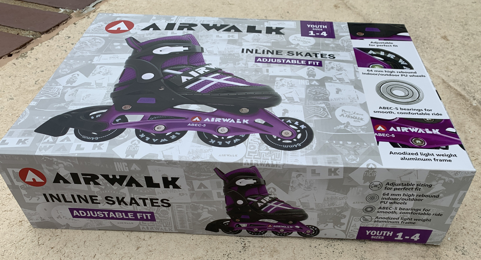 Airwalk Triton Kids Adjustable Inline Skate Black/Purple Size Youth 14