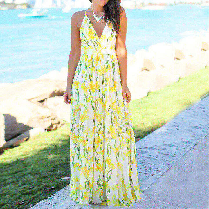 Womens Boho Floral Maxi Dress Cocktail Party Evening Summer Beach Long
