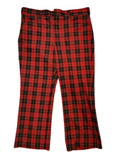 Vintage 70s Wool Flare Dress Pants Red Plaid Disco Sears Kings Road 38x30 P2