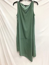 EILEEN FISHER Nori Green Sand-Washed Tencel Asymmetric Shift Midi Dress XS = 2/4