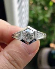 2.0Ct Round Lab-Created Diamond Hexagon Bezel Minimal Engagement Ring 925 Silver