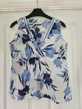 PRINCIPLES BLUE NAVY WHITE FLORAL TROPICAL COTTON SLEEVELESS V-NECK TANK VEST 12
