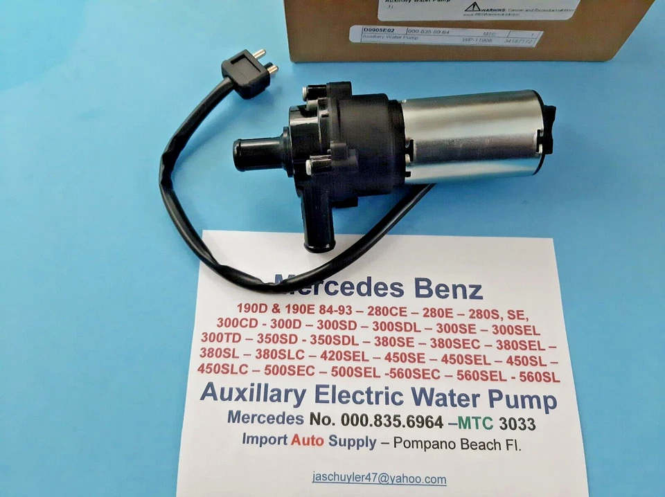 Bomba de agua auxiliar Mercedes Benz 73-93 190.280.300, 350, 380, 420, 450.500.560 Foto 2 de 4