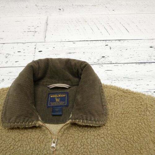 VINTAGE Woolrich Deep Pile Fleece Jacket Womens M Corduroy Collar Sweatshirt - Picture 2 of 7