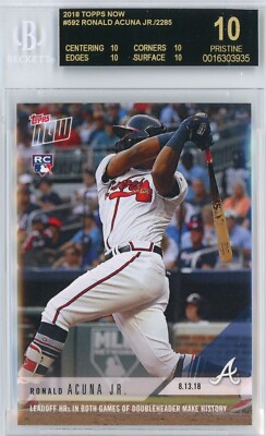 2018 TOPPS NOW MLB #592 RONALD ACUNA JR. BGS BLACK LABEL QUAD 10 ...