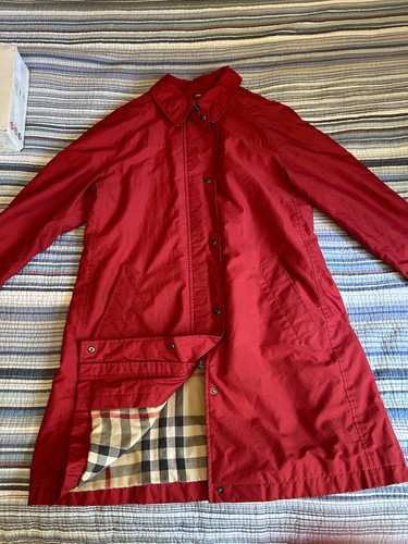 red burberry rain jacket